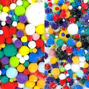 뿅뿅이 (대용량) -크기혼합 일반/반짝이 국내산 뽀송이 솜방울 폼폼이