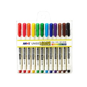 아모스 유니스네임펜12색세트 유성 중간글씨용