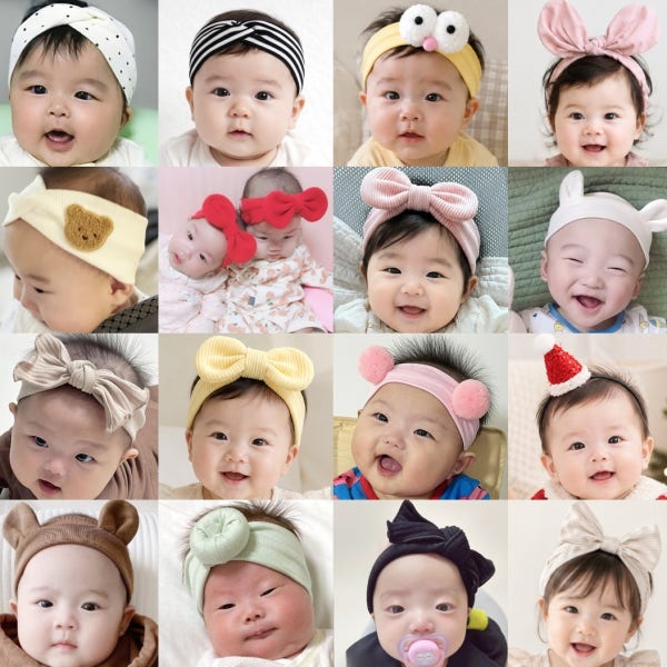 아기공주헤어악세사리 3+1 아기헤어밴드 50일 백일 돌 여자 남자 신생아머리띠 여아 남아터번 리본 곰돌이 도넛 왕눈이
