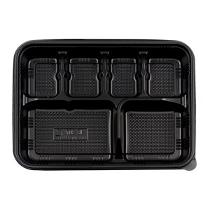 JB-307 블랙 6칸 도시락용기/뚜껑별매 (400개) - W240 x D180 x H30mm