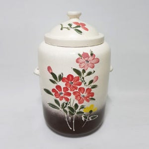 [도예마을] 쌀항아리 쌀독 흑분청 투톤 작약쌀통 12kg +쌀바가지