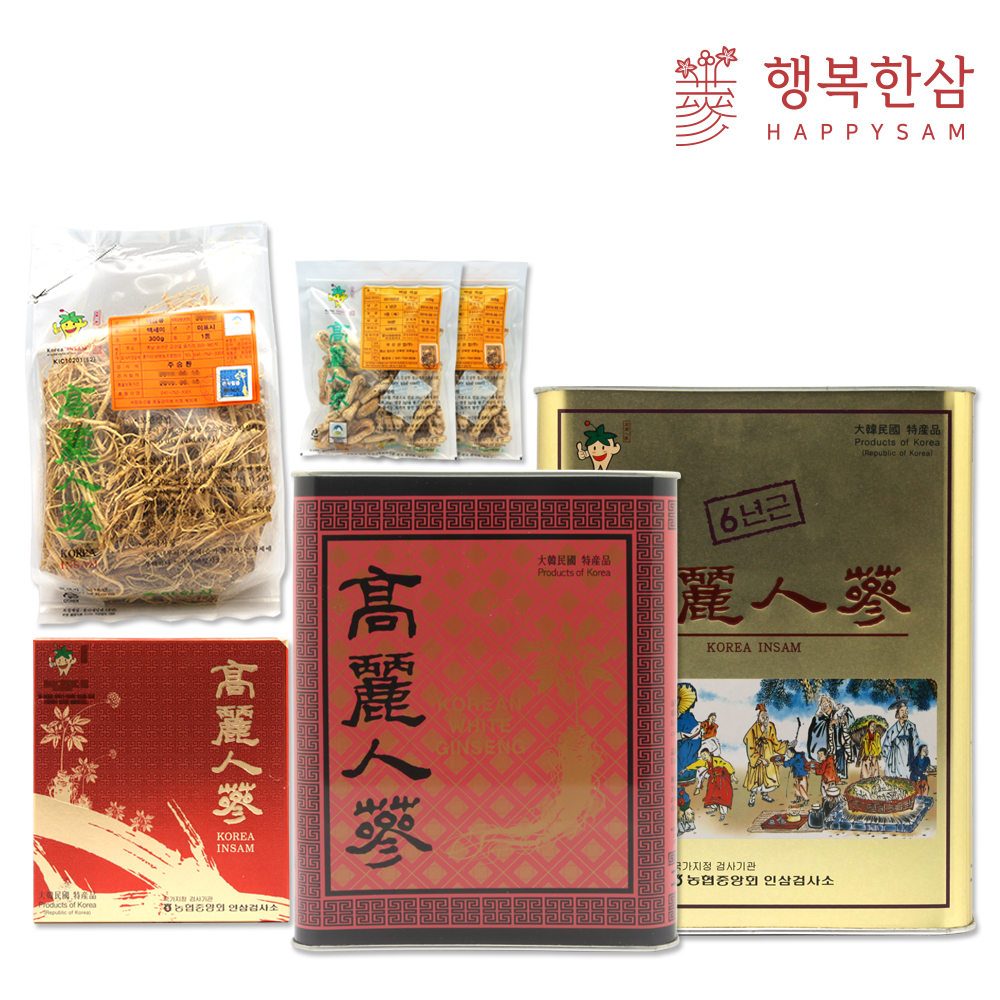 피부직삼 곡삼 건삼 말린인삼 백삼 고려인삼 4 5 6 년근 가을삼 농협 300g 행복한삼