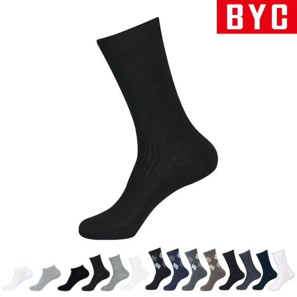 BYC 신사 정장 남자 양말 중목 장목 단목 검정 면 패션 여름 사계절 10족