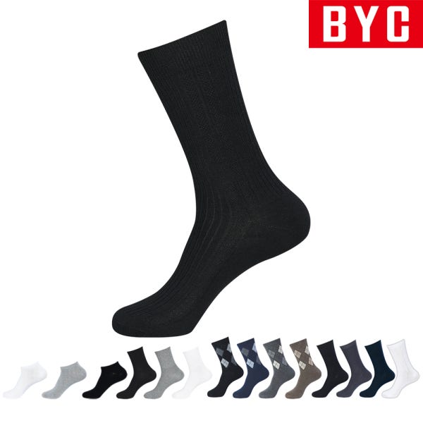 BYC 남자 신사 정장 양말 장목 중목 단목 검정 면 사계절 10족
