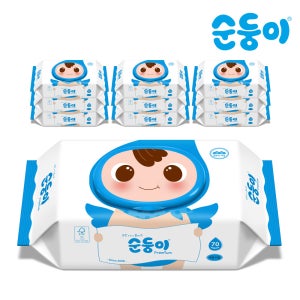 순둥이 프리미엄 무향 엠보싱 아기물티슈 캡형 70매 10팩 (NC-01)