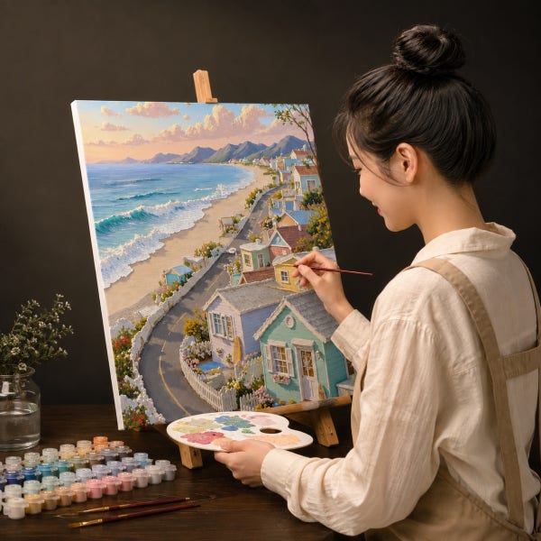 DIY 명화그리기 유화 그림 색칠하기세트 팝아트 취미 바다가보이는마을