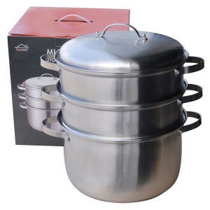 대형 업소용 가정용 곰솥 찜통 찜기 찜솥 만두 인덕션 냄비 / 스텐 3단 찜냄비 32cm