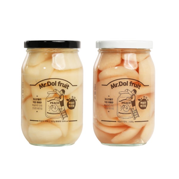 미스터돌 복숭아 병조림 2병 세트 1kg (500g x 2) 백도 분홍백도 맛 선택