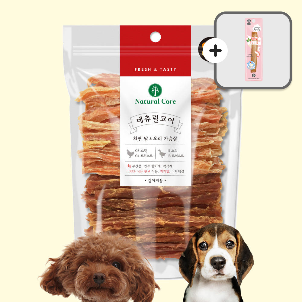 네츄럴코어 강아지간식 천연 닭가슴살 오리가슴살 180g