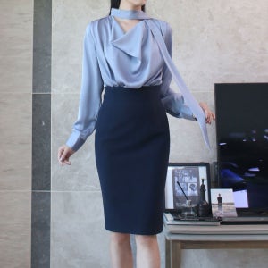 겨울 h라인 미디 여성 정장 스커트