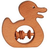 Musikid Baby Rattle Wooden Duck with Linseed Oil 100% Organic Naturally Soothing Organic Rattle for 