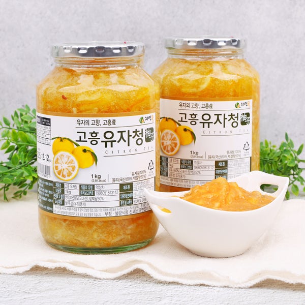 윤플러스 고흥 햇유자로 만든 자연뜰 유자청 1kgx2병 유자차