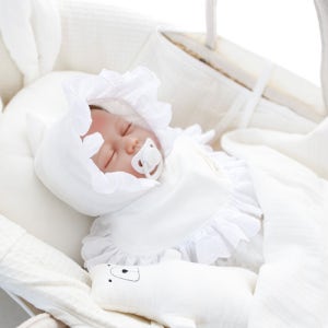 꿈두부 화이트엔젤 세트 거즈 신생아보넷 턱받이 세트