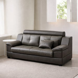 동서가구 스카온 구스다운 라텍스 신혼천연 가죽소파 스툴미포함, 카키그레이, 3인용