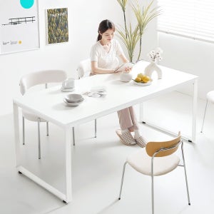 e스마트 스틸 거실 주방 카페 식탁 테이블 4인 1200x600 화이트 라운드상판 사각다리