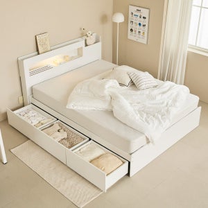 [최종가 149,000 / 포토리뷰 선물] 파로마 루나LED 수납침대 슈퍼싱글 SS 프레임 화이트