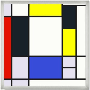 빨강, 검정, 파랑, 노랑, 회색의 구성 - 몬드리안 대형명화액자 (그림규격 100x100cm, 액자선택가능) 명화복제 명화그림 전시용액자 인테리어액자