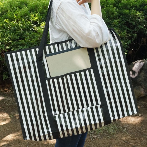 대형 타포린백 지퍼 타포린가방 선물 쇼핑백 스트라이프 가로50-세로38cm