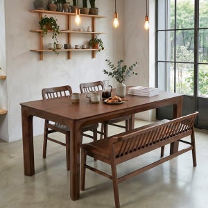 밀레 고무나무 원목 4인용 식탁 세트 의자 2개+2인벤치