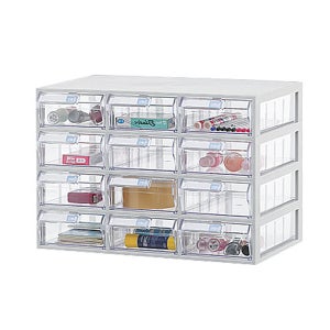 [국내생산 완제품] 모아이샵 투명 수납함 중형 조립식 멀티박스 수납정리함 12칸 약 정리함