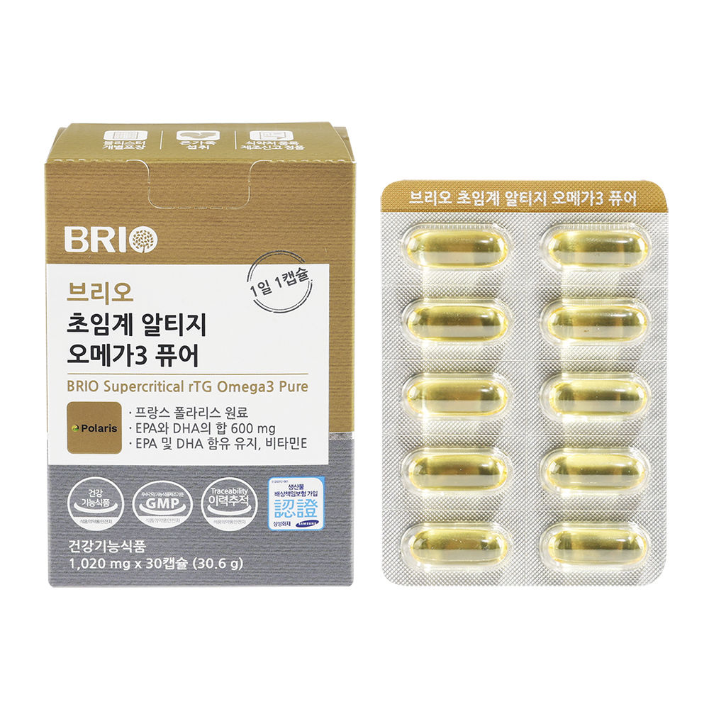 브리오 초임계 <b>알티지</b> <b>오메가3</b> <b>퓨어</b> / <b>RTG</b> EPA DHA 영양제 30캡슐, 1개
