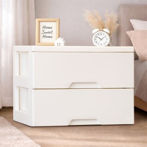 보노하우스 모던플러스 플라스틱 서랍장 화이트 2단 낮은 와이드 수납장