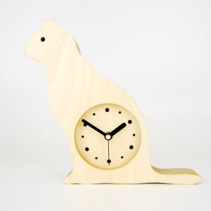 자작나무 인테리어 무소음 고양이탁상시계 wbc1704