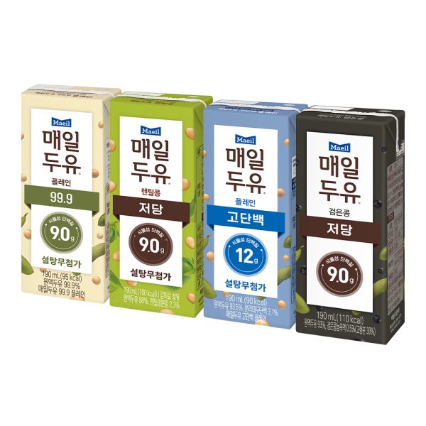 매일두유 24팩 4종혼합[고단백 검은콩 렌틸콩 99.9] 각6팩 190ml 무설탕 저당두유