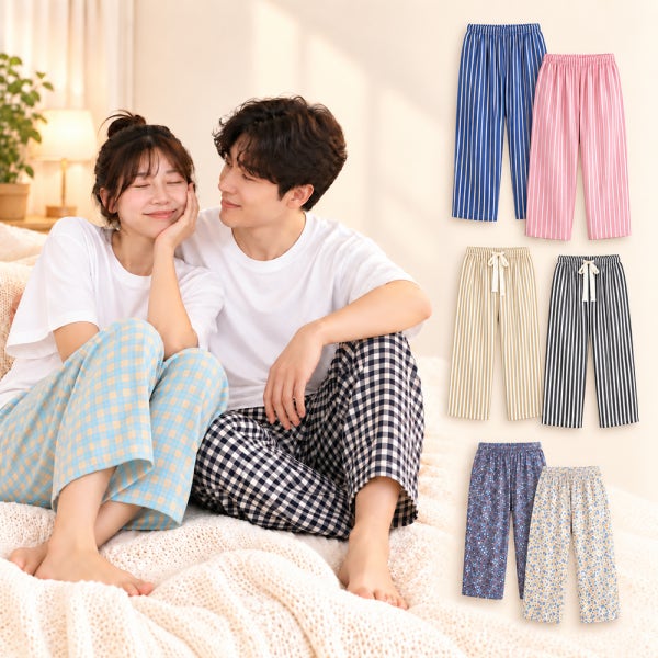 남녀공용 잠옷바지 30종 순면 체크 플라워 9부 빅사이즈 홈웨어 커플 파자마