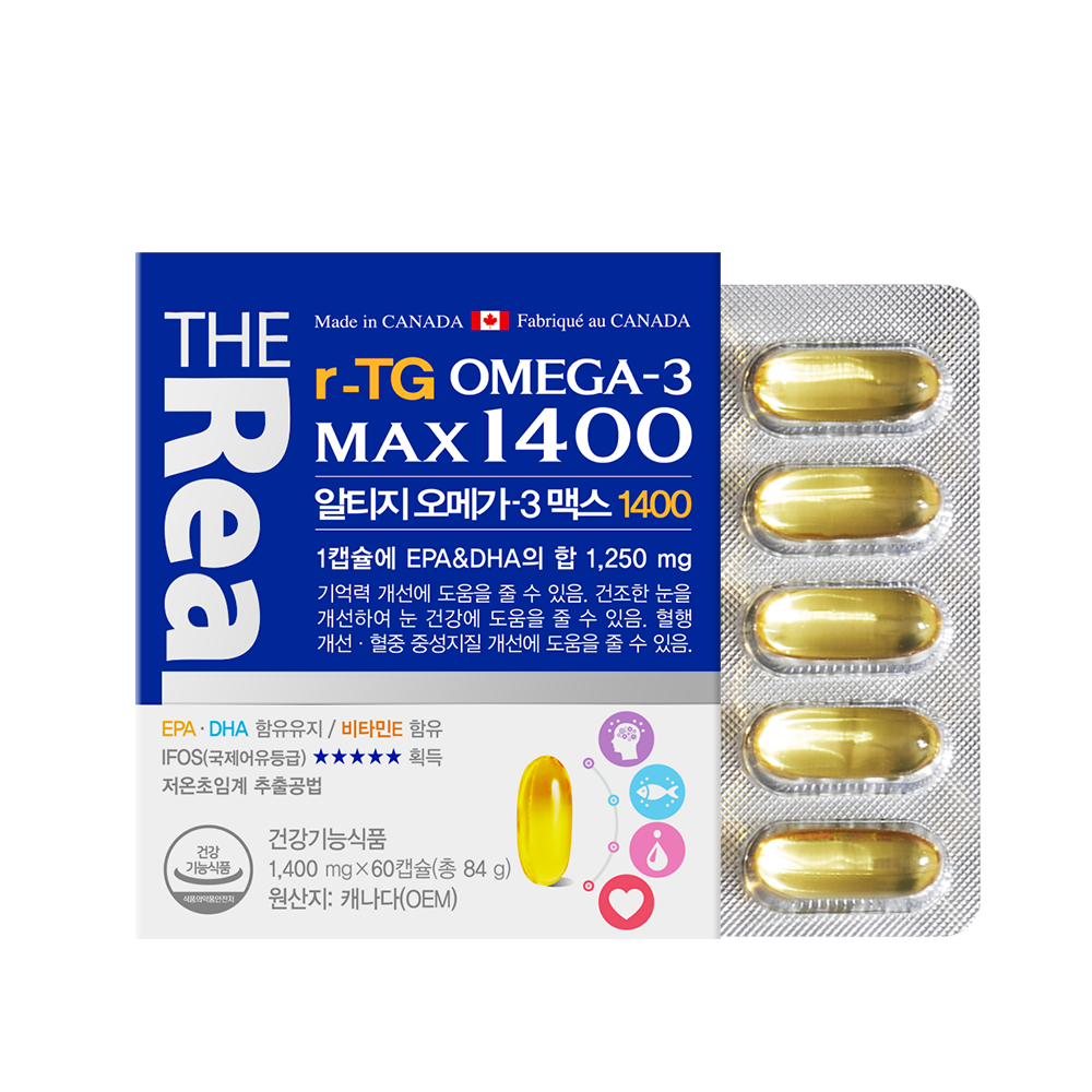 더리얼 캐나다 알티지 rTG <b>오메가3</b> 맥스 1400 초임계 2개월 EPA DHA