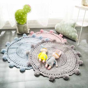 북유럽 심플 폼폼 원형러그(3color) 미니러그