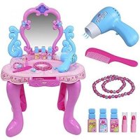 Girls Pink Vanity Table Childrens Kids Dressing Light Up Sound Hair Mirror Make Up Desk Toy Play Se