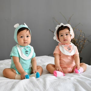 유아 바디수트 세트 큐트 롬퍼 턱받이