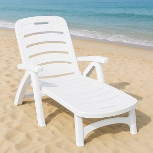 가구로드 기본썬베드 화이트 접이식 플라스틱 썬베드 펜션 리조트 테라스의자
