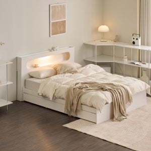 [전신거울/선반협탁 선물이벤트 옵션참고] 파로마 로라 LED조명 수납침대 SS 프레임