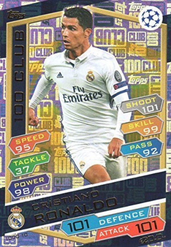 2016/17 MATCH ATTAX CHAMPIONS LEAGUE 100 CLUB CRISTIANO RONALDO REAL MADRID HUNDRED CLUB