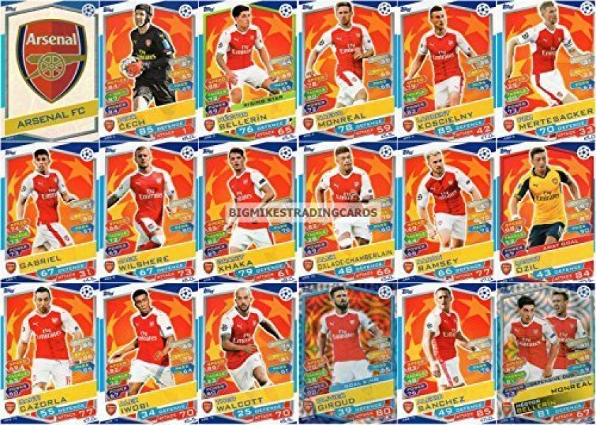 2016/17 MATCH ATTAX CHAMPIONS LEAGUE ARSENAL TEAM SET 18 CARDS