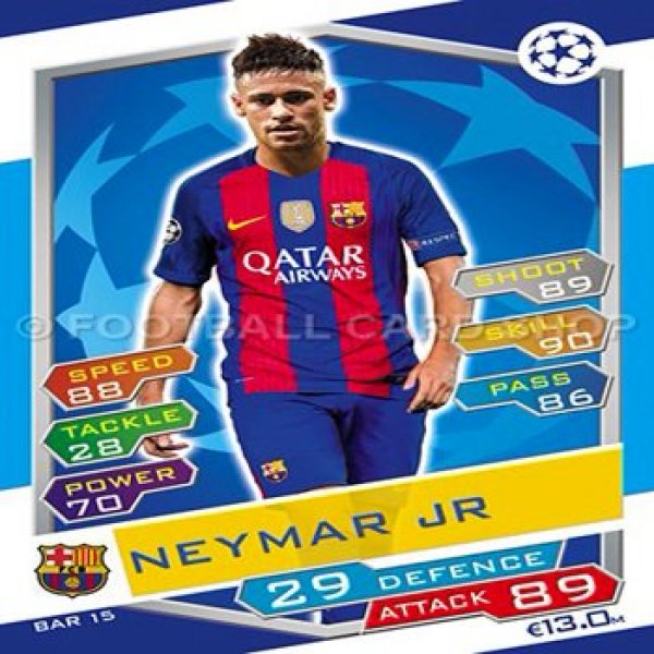 2016/17 MATCH ATTAX CHAMPIONS LEAGUE - FC BARCELONA NEYMAR JR BASE CARD