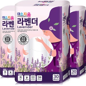 미소지움 라벤더 30m 3겹 x 90롤 비데겸용 데코엠보싱 두루마리 화장지 휴지