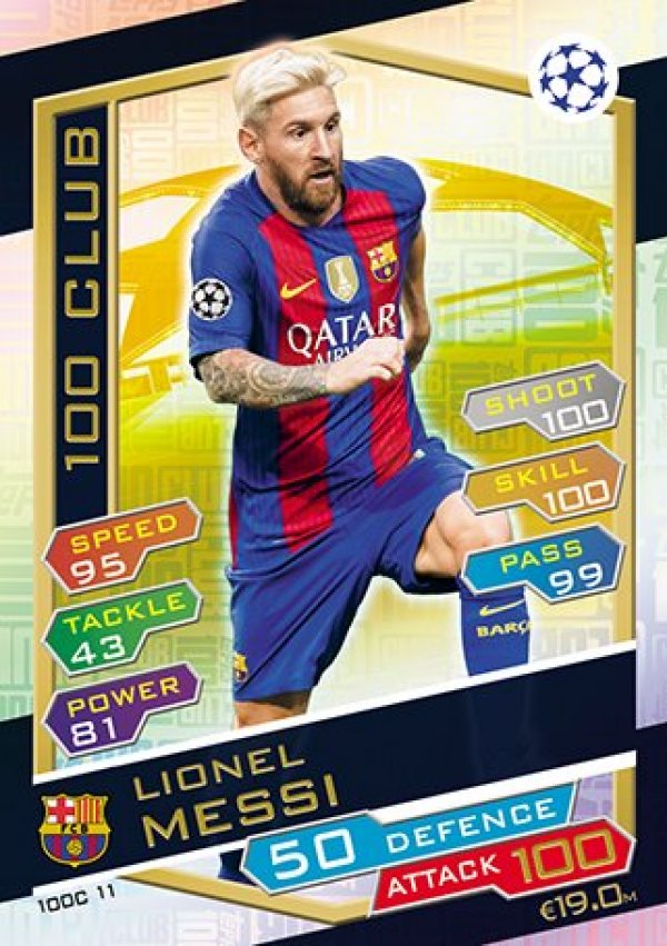 Match Attax Champions League 2016/2017 - Lionel Messi 100 Club Card (100C11)