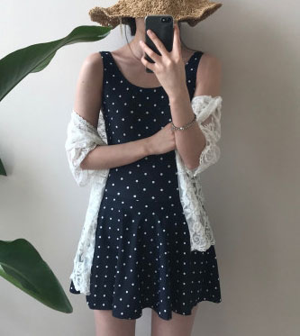 빅사이즈 여성 체형커버 도트 프릴 원피스수영복 모노키니 [55-88]