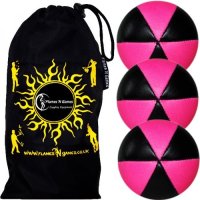 3x Flames N Games ASTRIX UV Thud Juggling Balls set of 3 (Black/UV Pink) Pro 6 Panel Leather Juggli