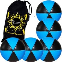 Flames N Games ASTRIX UV Thud Juggling Balls set of 5 (Black/UV Blue) Pro 6 Panel Leather Juggling