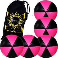 Flames N Games ASTRIX UV Thud Juggling Balls set of 5 (Black/UV Pink) Pro 6 Panel Leather Juggling