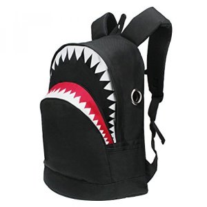 YIMOJI Shark Backpacks Canvas For Teenagers Boys Girls School Backpacks Laptop Bag (Black)