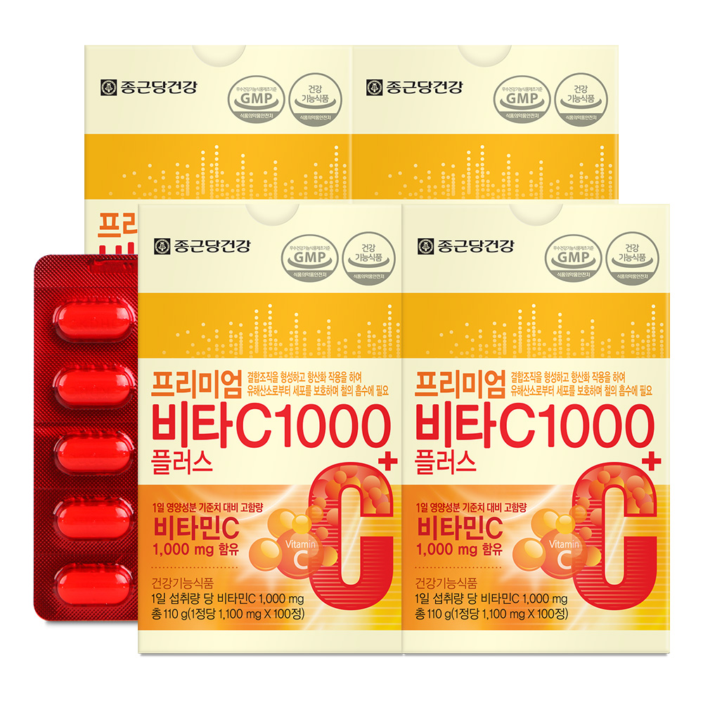 [총400일] 종근당건강 프리미엄 비타민C 1000 플러스 100정, 4개