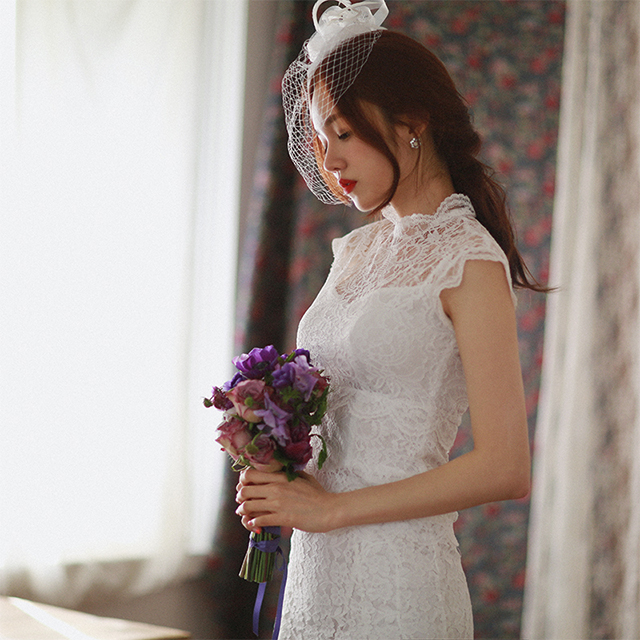 재클린 페이스베일 셀프 웨딩베일 소품 면사포 브라이덜샤워 파티 웨딩헤어 핀 장식 악세사리