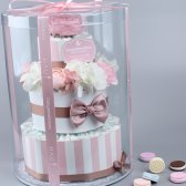 3단 스트라이프-핑크 기저귀케이크 출산선물 백일 돌 선물세트