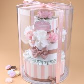 3단 스트라이프-핑크 기저귀케이크 출산선물 백일 돌 선물세트