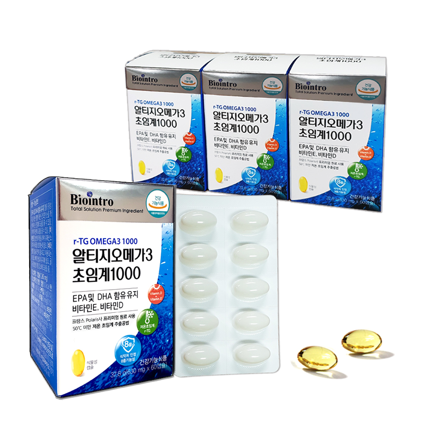 알이 작아 먹기 편한 알티지 오메가3 초임계 1000mg 60캡슐, 4개